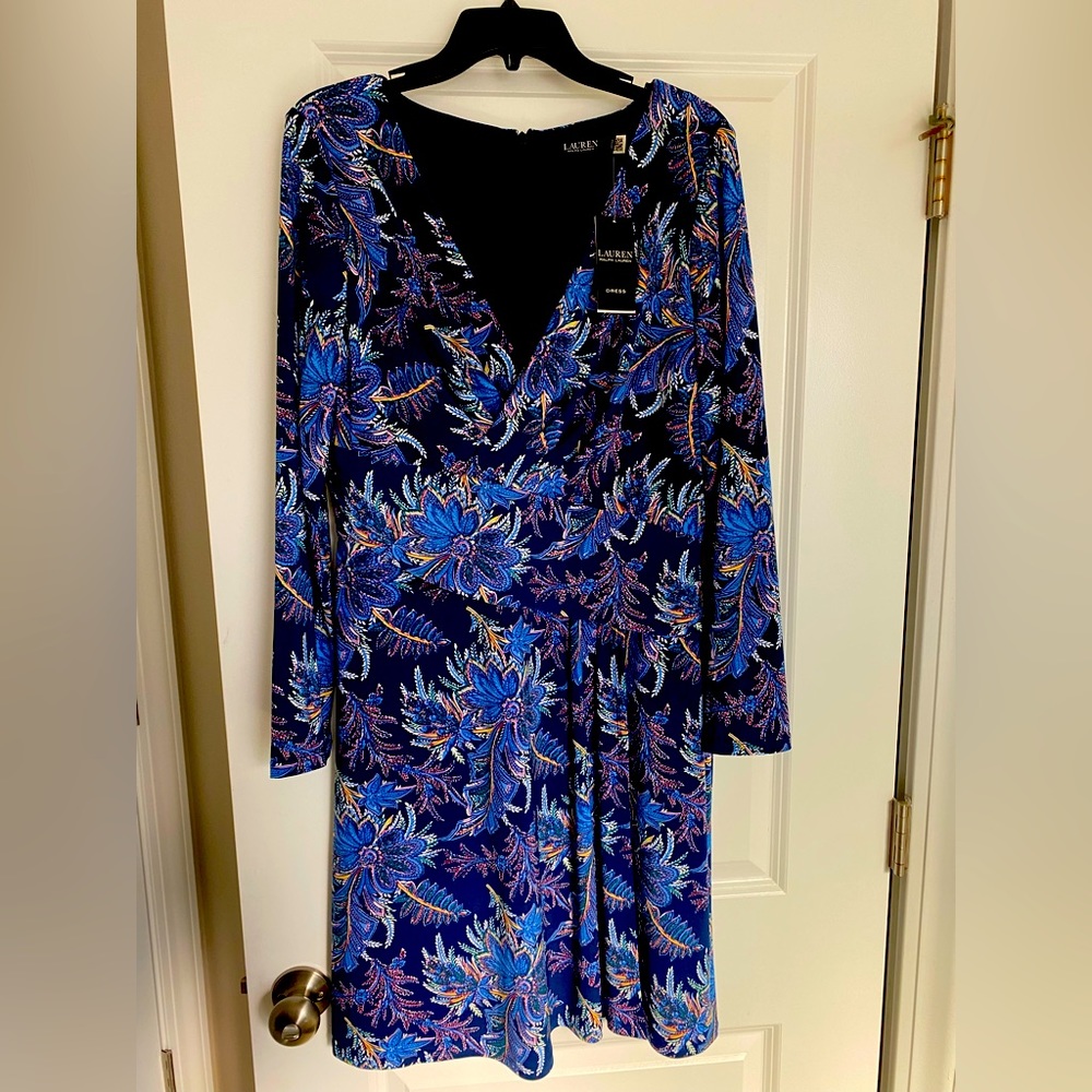 Lauren Ralph Lauren Navy Faux Wrap Dress